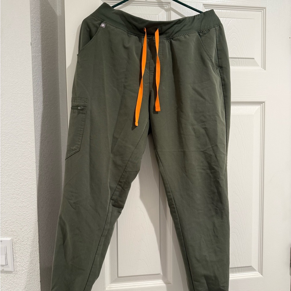 Figs Olive Joggers with Orange Drawstring